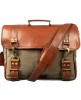 Madosh Genuine Brown Leather  Canvas Laptop Men’s Briefcase Side Crossbody Office Shoulder Business Messenger Laptop Handbag for men